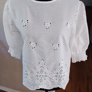 White Eyelet pull-over blouse